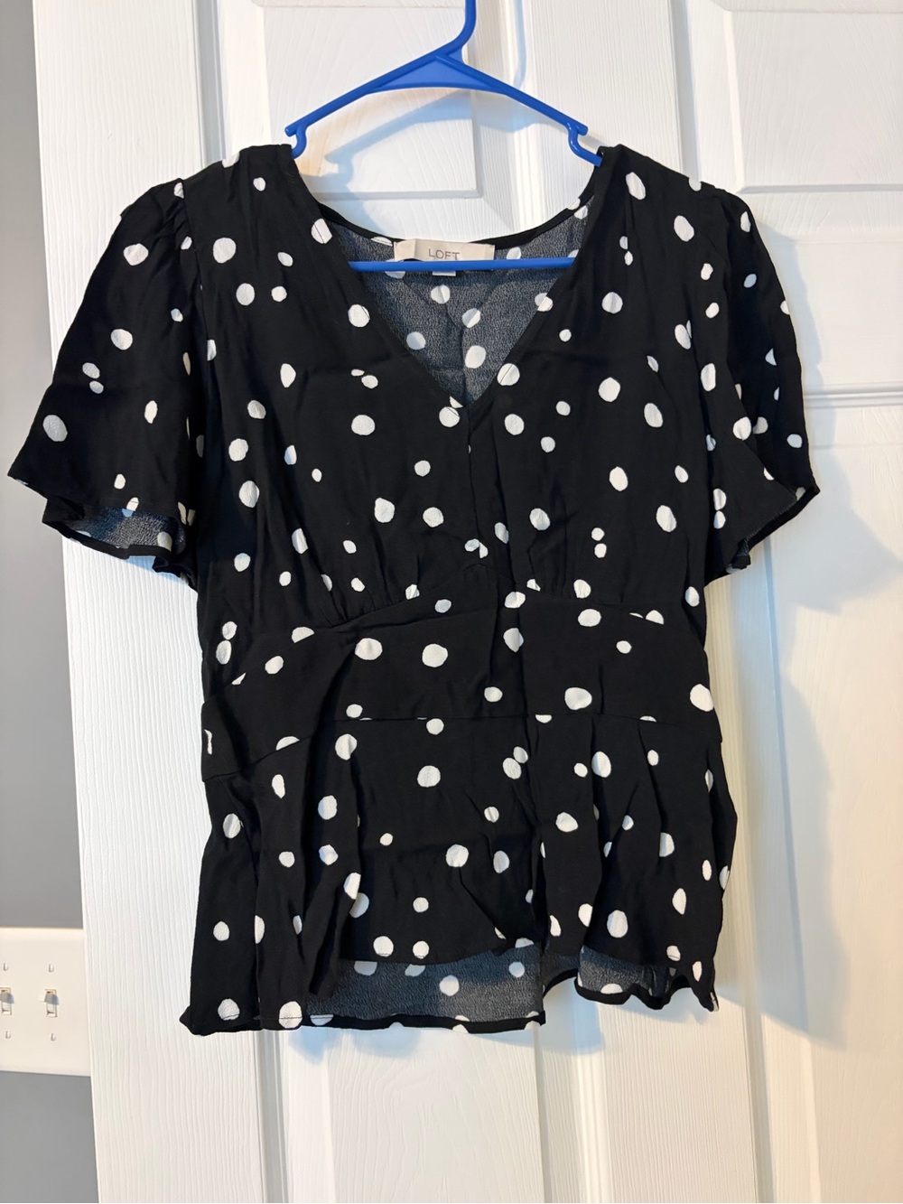 LOFT Black Polka Dot V-Neck Womens Top